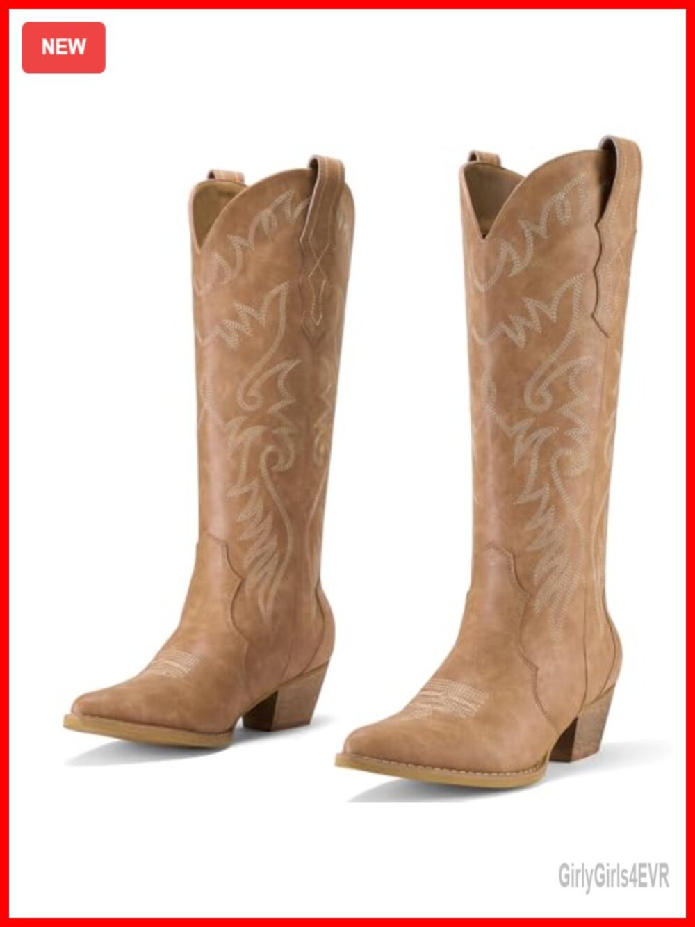 Knee-High Cowgirl Boots Pointed Toe Embroidered Western
